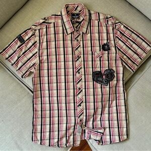 Marc Ecko Red and Black Plaid Button Down Shirt